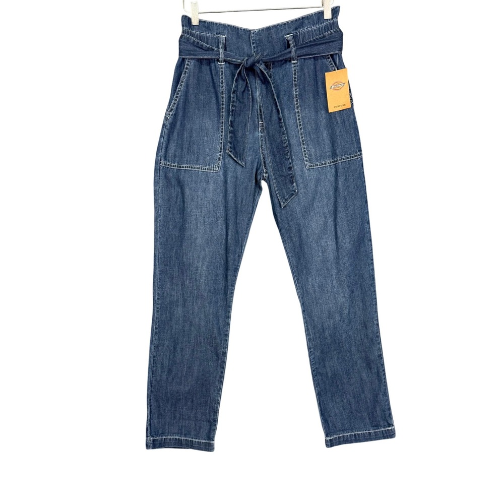 Dickies Jeans Womens 5 27 Blue Juniors Paperbag Waist Wide Leg Belt Chambray